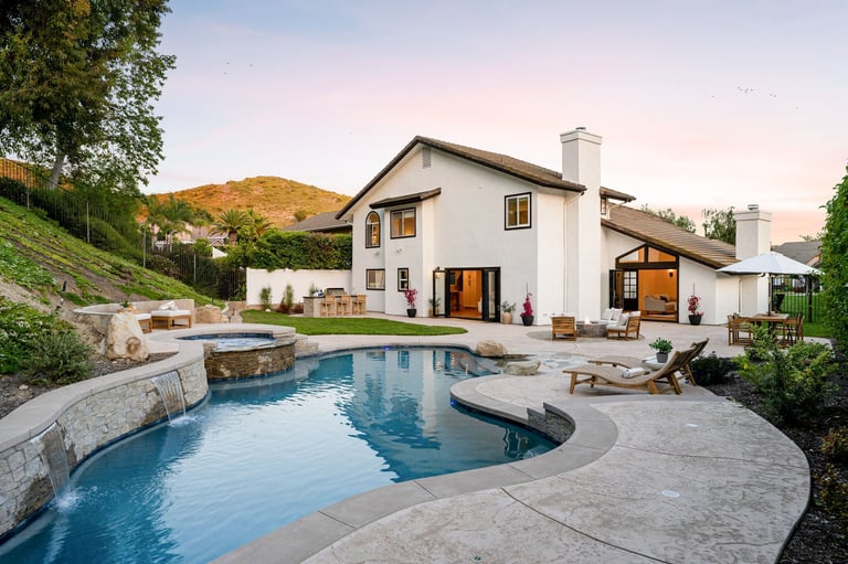 Luxurious backyard with swimming pool