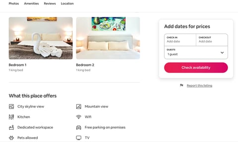 Two bedrooms with pricing and amenities