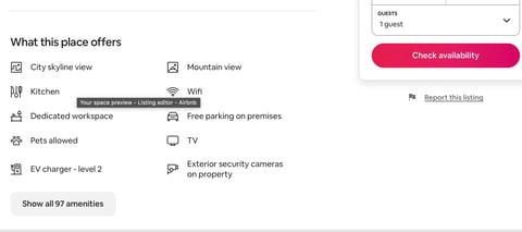 Property amenities including city skyline view and EV charger