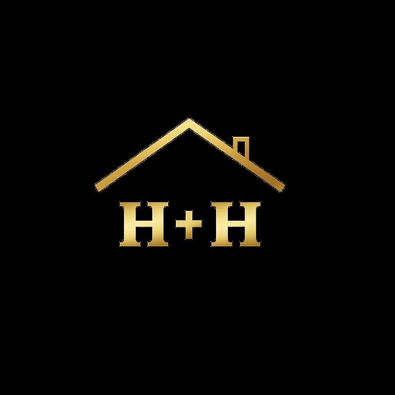 Gold house icon with H+H text, representing home or real estate branding